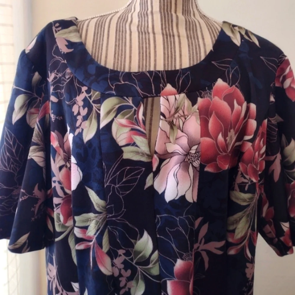 Roz & Ali Floral Midi Dress w/ Exposed Back Zipper Size 24 - Picture 2 of 9